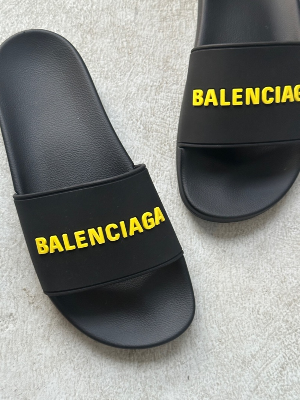 Balenciaga Black Slides with Yellow Logo - Picture 2 of 5